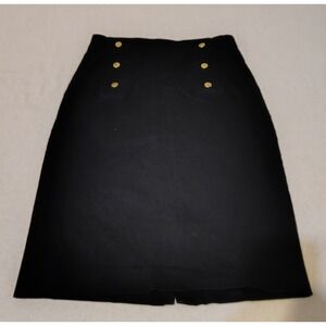 Ann Taylor Factory Black A Line Skirt Gold Button‎ Detail Size 0